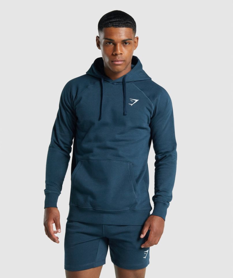 Men\'s Gymshark Crest Hoodie Navy | NZ 6OULFI